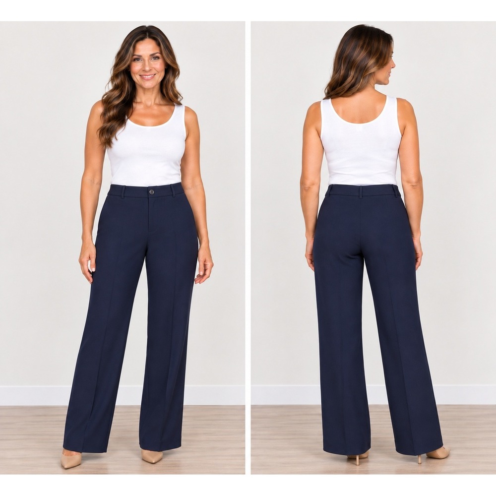 Jones New York Signature Pants Womens 16 Navy Blue Stretch Wide Leg